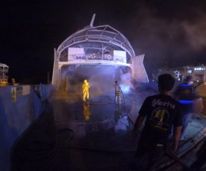 ไฟไหม้เรือเฟอร์รี่เกาะช้าง ระดมรถฉีดน้ำนานกว่าชั่วโมง พนง.เผยได้ยินเสียงระเบิดก่อนไหม้